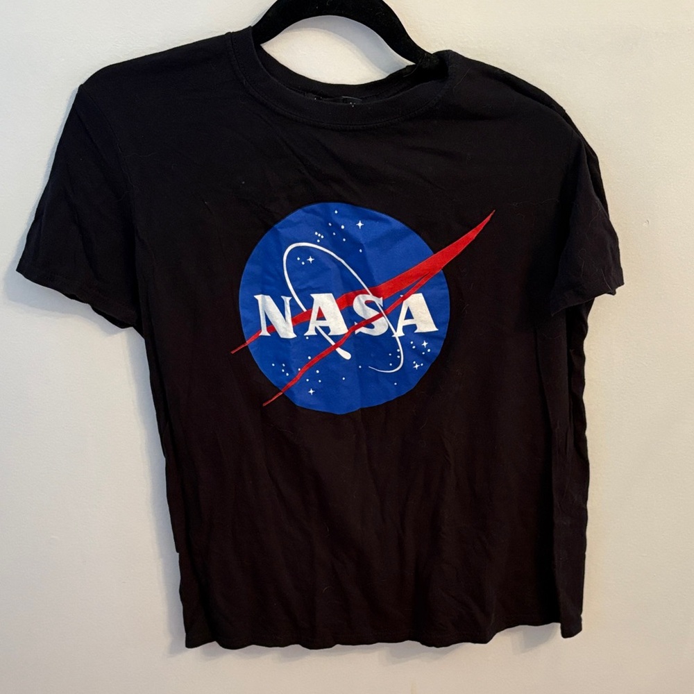 Boohoo Black Graphic Tee with Blue Space Motif